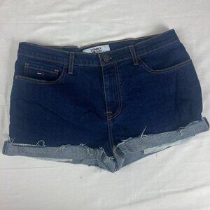 Tommy Jeans Cutoff Denim Shorts Size 33 Blue, Dark Wash Front Fly Button Closure